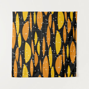 Atomische stijl, zwart oranje geometrisch patroon. wandkleed