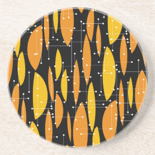 Atomische stijl, zwart oranje geometrisch patroon. zandsteen onderzetter