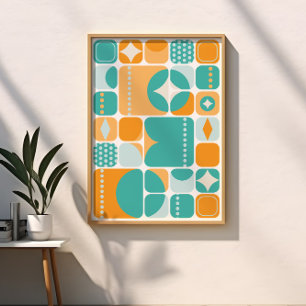 Atomische Tijdperk Mid Century Abstract Teal, Aqua Perfect Poster