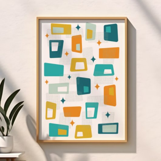Atomische Tijdperk Midden Eeuw Modern Blokken Teal Poster