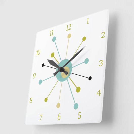 Atomische tijdperk Starburst Mid Century Moderne N Vierkante Klok (Hoek)