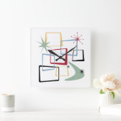 Atomische tijdperken Boomerang Starburst Mid Centu Vierkante Klok (Huis)