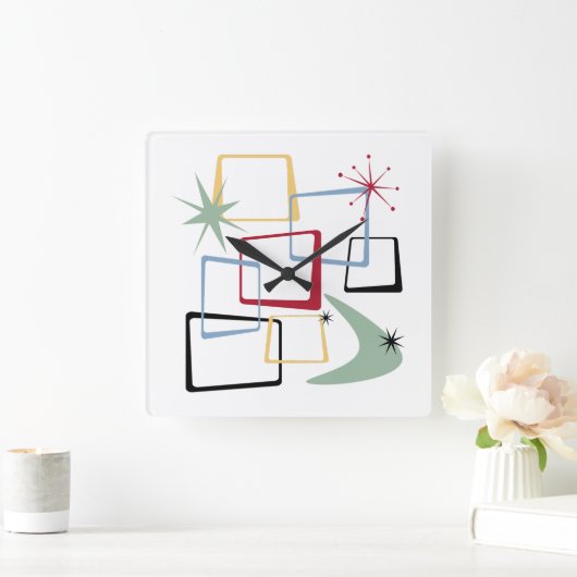 Atomische tijdperken Boomerang Starburst Mid Centu Vierkante Klok (Huis)