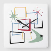 Atomische tijdperken Boomerang Starburst Mid Centu Vierkante Klok (Voorkant)