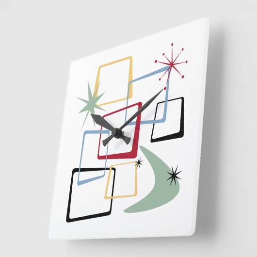 Atomische tijdperken Boomerang Starburst Mid Centu Vierkante Klok (Hoek)