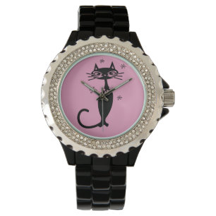 ATOMISCHE ZWARTE CAT RETRO LADIES WRIST WATCH HORLOGE