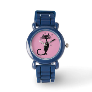 ATOMISCHE ZWARTE CAT RETRO WRIST WATCH HORLOGE