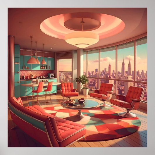 Atomistisch Futuristisch Stadsappartement Poster (Voorkant)