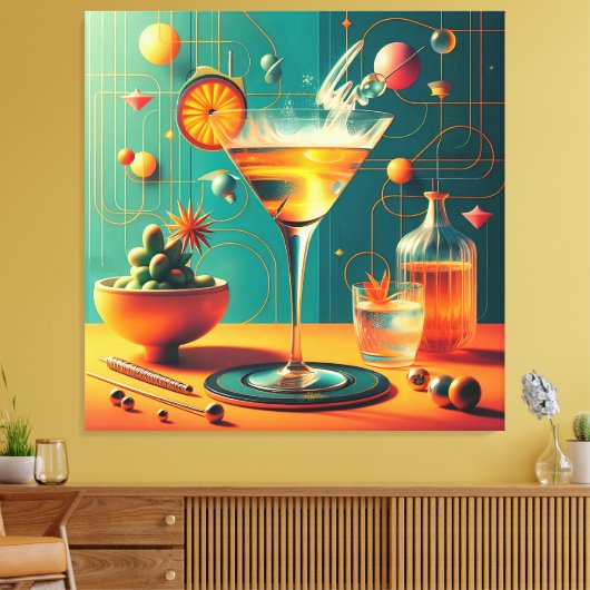 Atomistische Futuristische Kosmische Storm Martini Canvas Afdruk (Insitu (Woonkamer))