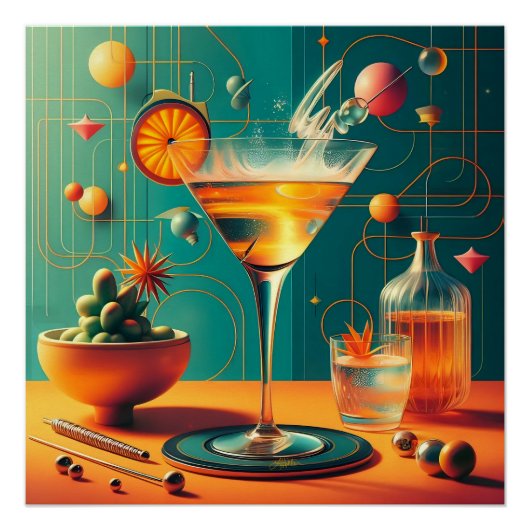 Atomistische Futuristische Kosmische Storm Martini Perfect Poster (Voorkant)