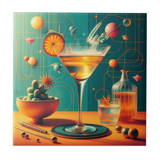 Atomistische Futuristische Kosmische Storm Martini Tegeltje (Voorkant)