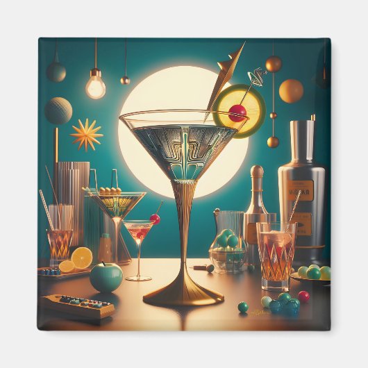 Atomistische Futuristische Printplaat Martini Magneet (Voorkant)