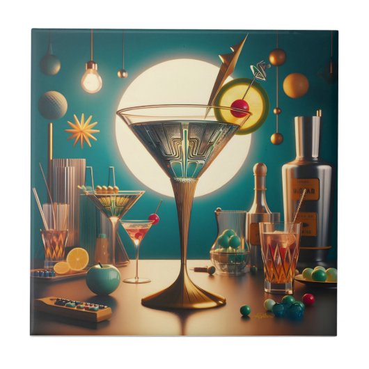 Atomistische Futuristische Printplaat Martini Tegeltje (Voorkant)