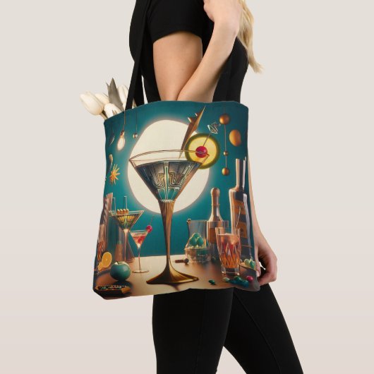 Atomistische Futuristische Printplaat Martini Tote Bag (Dichtbij)