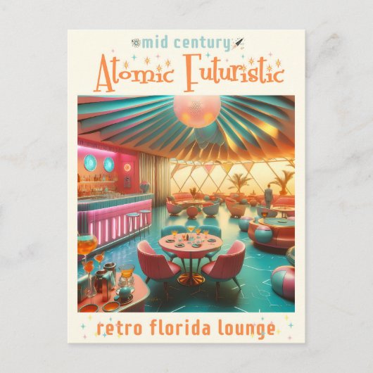 Atomistische Futuristische Retro Florida Lounge Briefkaart (Voorkant)