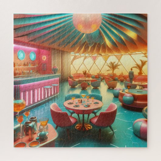 Atomistische Futuristische Retro Florida Lounge Legpuzzel (Verticaal)