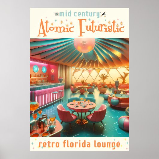 Atomistische Futuristische Retro Florida Lounge Poster (Voorkant)