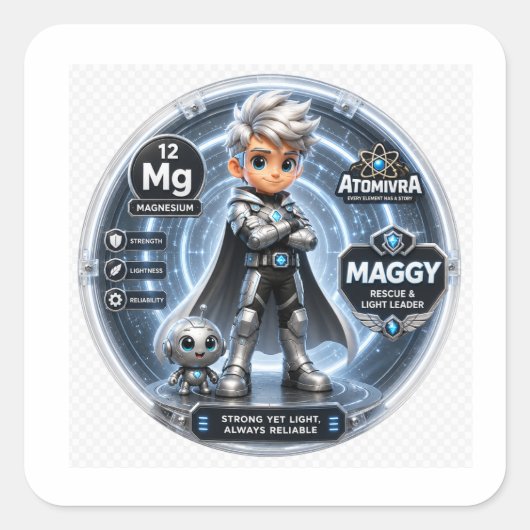 ATOMIVRA Magnesium Karakter Vierkante Sticker (Voorkant)