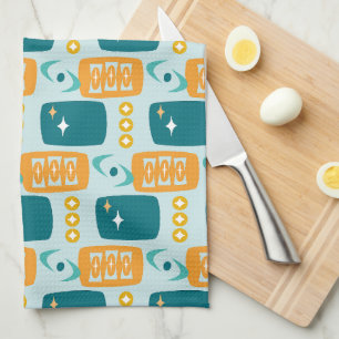 Atomtijdperk MCM-patroon in Aqua, Oranje, Teal Theedoek
