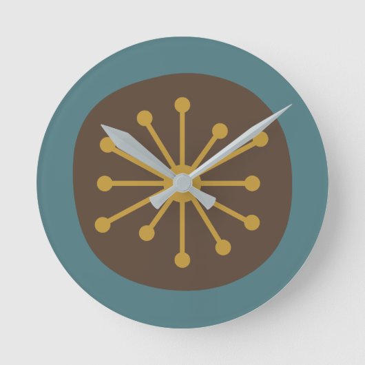Atomtijdperk Mid Century Modern Retro Ronde Klok (Voorkant)