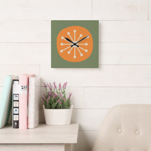 Atomtijdperk Mid Century Modern Retro Vierkante Klok