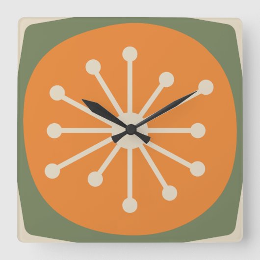 Atomtijdperk Mid Century Modern Retro Vierkante Klok (Voorkant)