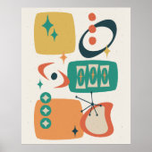 Atomtijdperk Midden Eeuw Abstract Teal Oranje Geel Poster (Voorkant)
