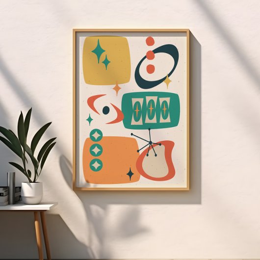 Atomtijdperk Midden Eeuw Abstract Teal Oranje Geel Poster