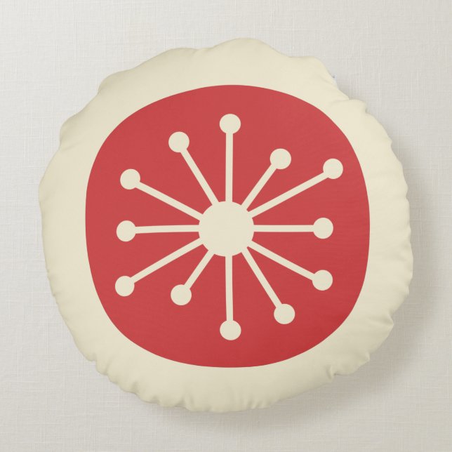 Atomtijdperk Midden-eeuwse Moderne Schattige Retro Rond Kussen (Achterkant)