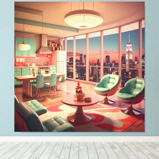 Atoom Futuristisch Penthouse Appartement Canvas Afdruk (Insitu (Houten vloer))
