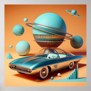 Atoom Futuristische Hemelzicht Cruiser Auto Poster