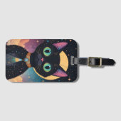 Atoom Futuristische Kosmische Zwarte Kat in Manesc Bagagelabel (Voorkant (horizontaal))