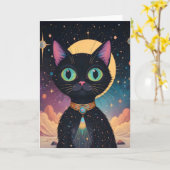 Atoom Futuristische Kosmische Zwarte Kat in Manesc Kaart (Gele Bloem)