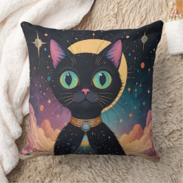 Atoom Futuristische Kosmische Zwarte Kat in Manesc Kussen