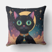 Atoom Futuristische Kosmische Zwarte Kat in Manesc Kussen (Achterkant)