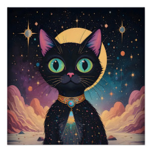 Atoom Futuristische Kosmische Zwarte Kat in Manesc Perfect Poster