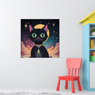 Atoom Futuristische Kosmische Zwarte Kat in Manesc Poster