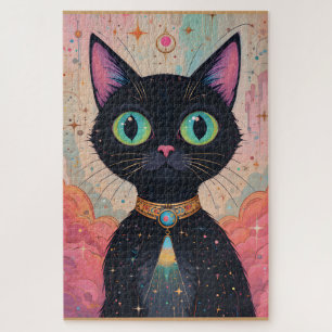 Atoom Futuristische Kosmische Zwarte Kat Universum Legpuzzel