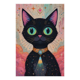 Atoom Futuristische Kosmische Zwarte Kat Universum Perfect Poster