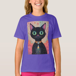 Atoom Futuristische Kosmische Zwarte Kat Universum T-shirt