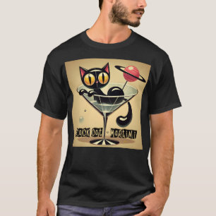 Atoom Futuristische Ruimte Tijdperk Zwarte Kat Mar T-shirt