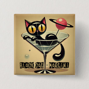 Atoom Futuristische Ruimte Tijdperk Zwarte Kat Mar Vierkante Button 5,1 Cm