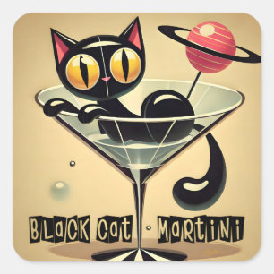 Atoom Futuristische Ruimte Tijdperk Zwarte Kat Mar Vierkante Sticker