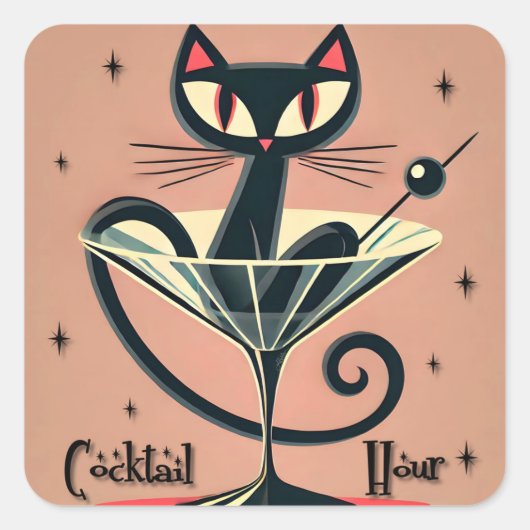 Atoom Futuristische Ruimte Tijdperk Zwarte Kat Mar Vierkante Sticker (Voorkant)