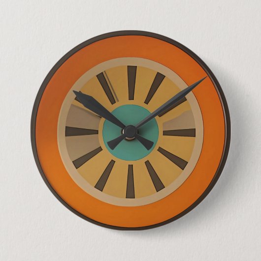 Atoom Futuristische Sinaasappelschijf Klok Afbeeld Ronde Button 7,6 Cm (Voorkant)
