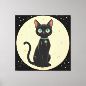 Atoom Futuristische Zwarte Kat Maan Canvas Afdruk (Voorkant)