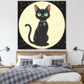Atoom Futuristische Zwarte Kat Maan Canvas Afdruk (Insitu (Slaapkamer))