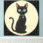 Atoom Futuristische Zwarte Kat Maan Canvas Afdruk (Insitu (Houten vloer))