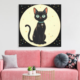 Atoom Futuristische Zwarte Kat Maan Canvas Afdruk