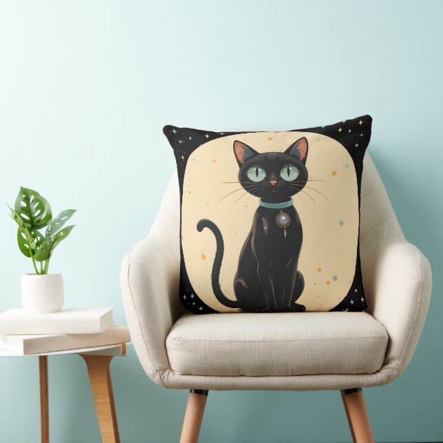 Atoom Futuristische Zwarte Kat Maan Kussen (Stoel)